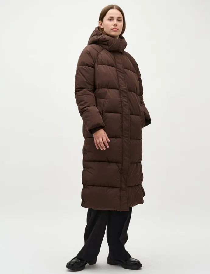 Ela Slit Puffer Jas - Donker bruin