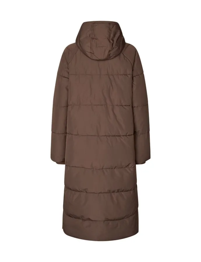 Ela Slit Puffer Jas - Donker bruin